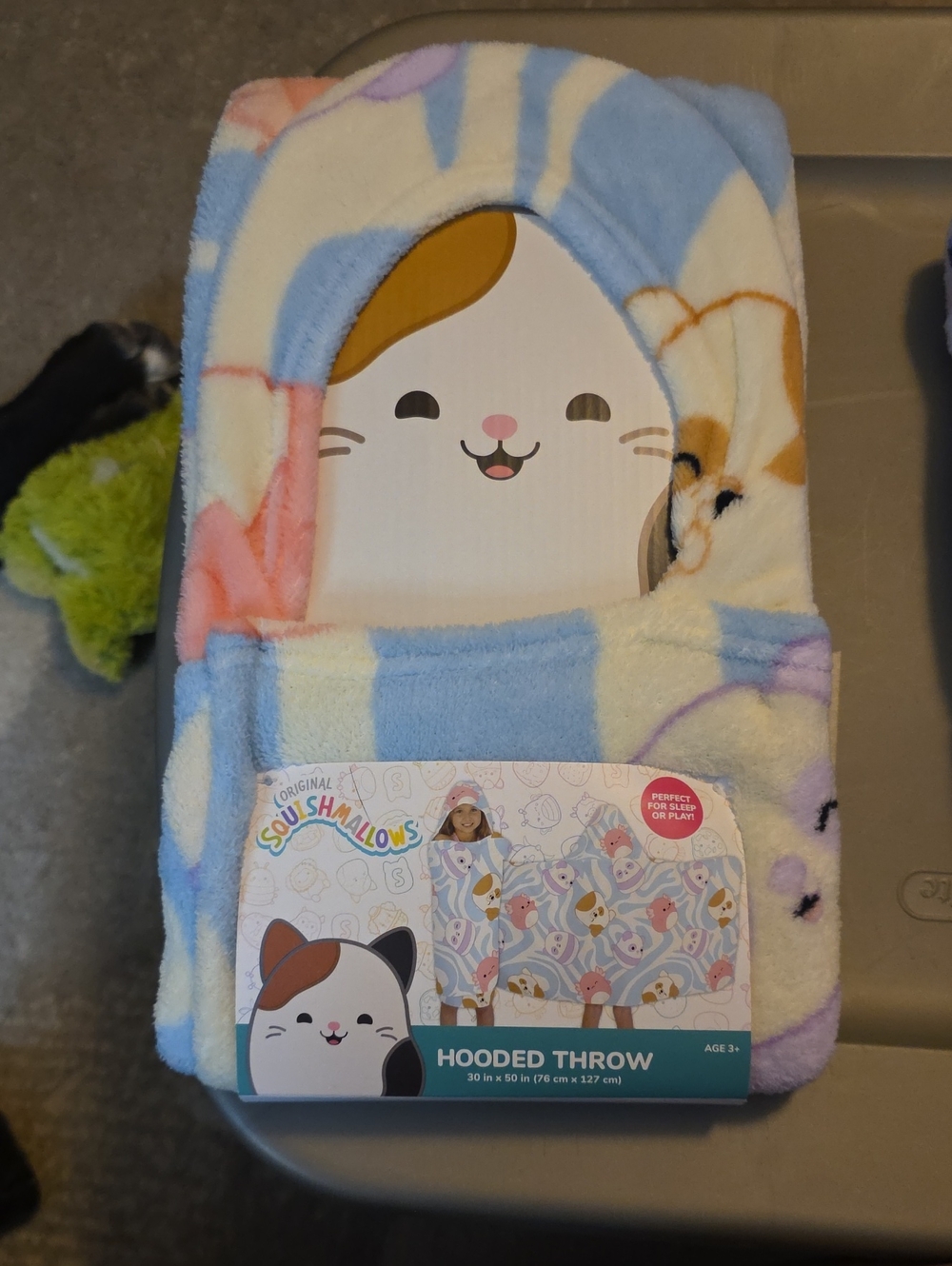 Squishmallows Hooded Throw - Blue, Cream & Pink Cat Design